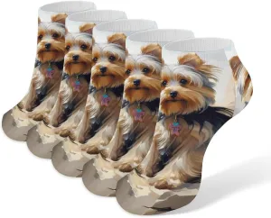 Yorkshire Terrier in Garden 5 Pairs Low Cut Ankle Socks for Men Women Athletic Running Socks No Show Breathable