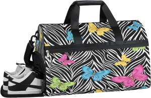 Zebra Design Sports Gym Bag with Wet Pocket & Shoes Compartment Waterproof Workout Duffel Bag for Women and Men Weekender Overnight Duffle Bag Travel Carry-on Tote